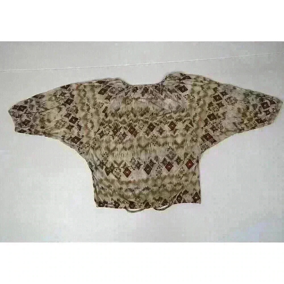 American Rag Womens M Multicolor Boho Button Up Blouse Short Sleeve Elastic Tie - Picture 10 of 10